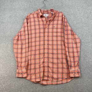 Southern Tide Plaid Shirt Mens Large Salmon Coral White Blue Button Performance